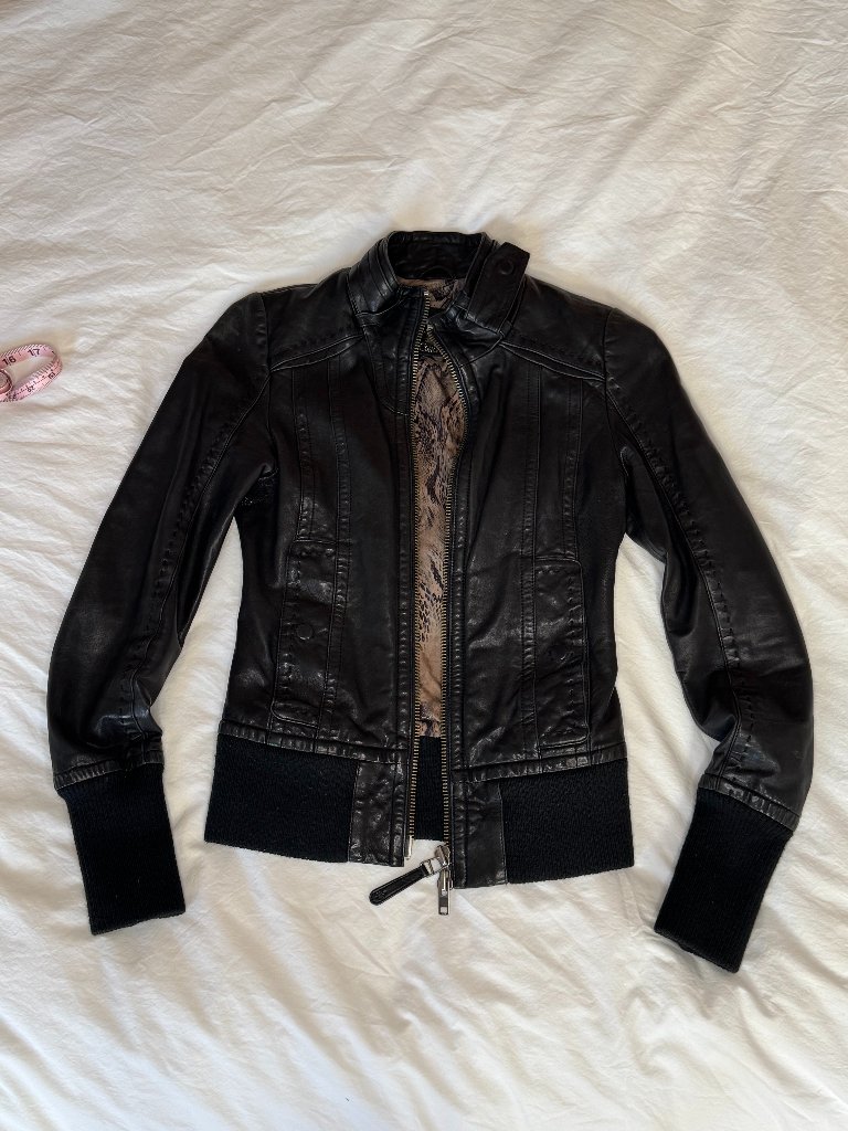 Vintage Mackage X Aritzia Black Leather Moto Bomber Jacket Xxs — image 3 of 8